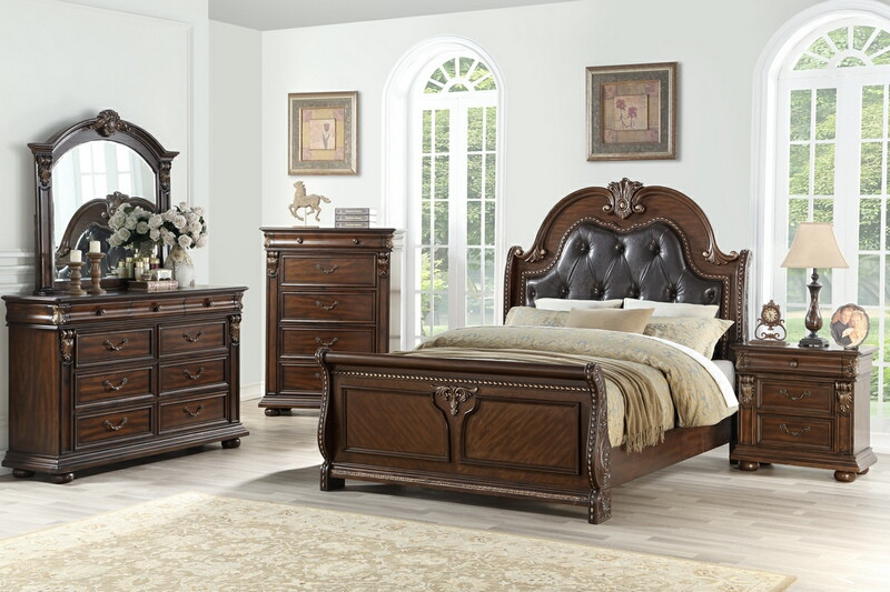 Poundex F9432Q 5 pc Palisades III cherry brown finish wood with tufted