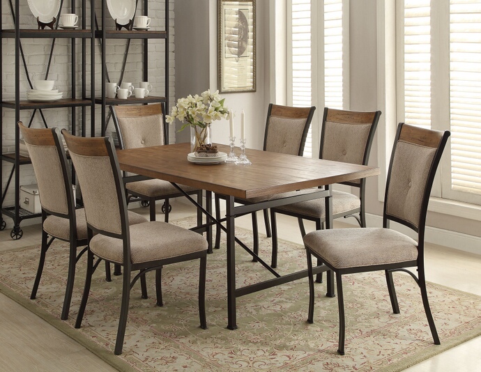 7302022 7 pc zeke distressed oak finish wood and black metal frame