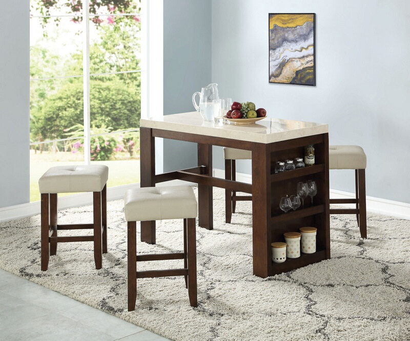 Acme 7476062 5 pc Avita cherry finish wood marble top counter height