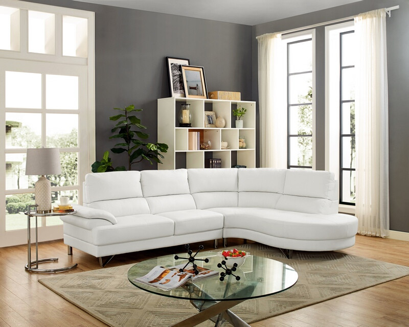 OAH D6162 2 pc Navelle white faux leather sectional sofa rounded chaise