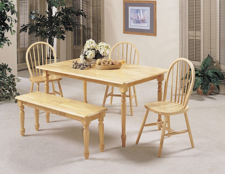 Acme 02247N 5 pc Farmhouse natural finish wood dining table set AMB