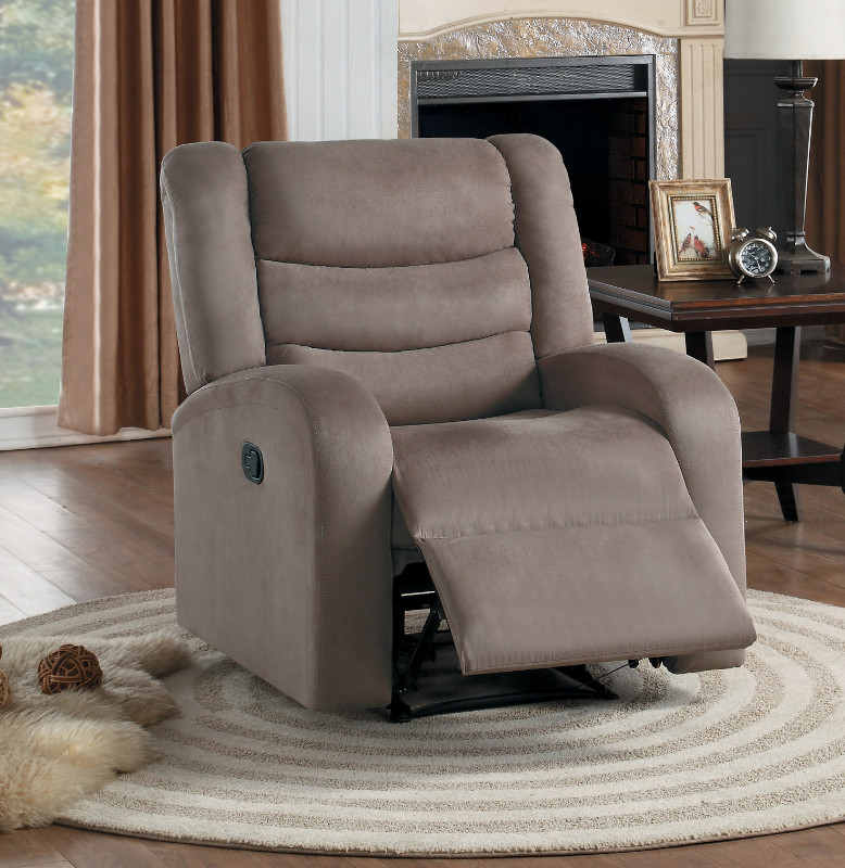 Home Elegance HE8205BR Earl brown fabric recliner chair AMB Furniture
