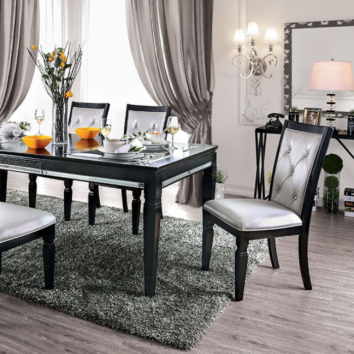 CM3452BKT7PC 7 pc Alena black finish wood dining table set glass and