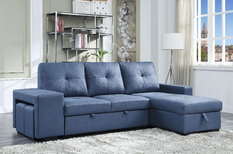 Acme 54650 2 Pc Strophios Blue Fabric Sectional Sofa With Reversible