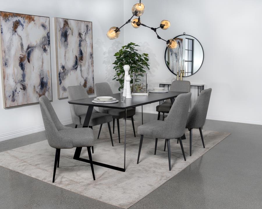 Coaster 115231-7PC 7 pc smith black faux marble top with gunmetal finish metal base dining table set Everly quinn