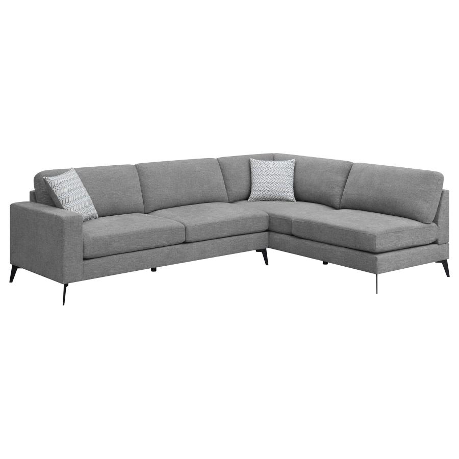 Coaster 509806 2 pc Darby home co clint grey woven fabric sectional sofa with black metal legs