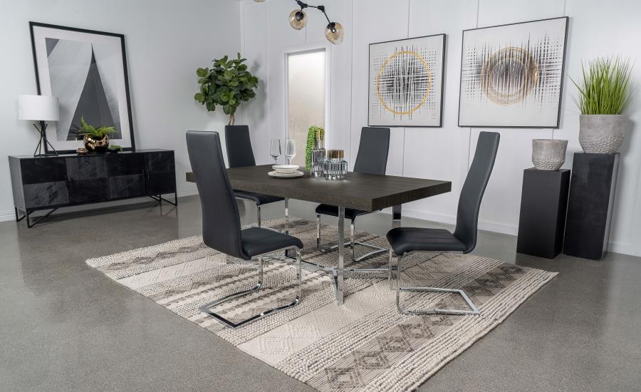 Coaster 107121-100515 5 pc Orren ellis anza Benson dark oak finish wood chrome legs modern dining table set