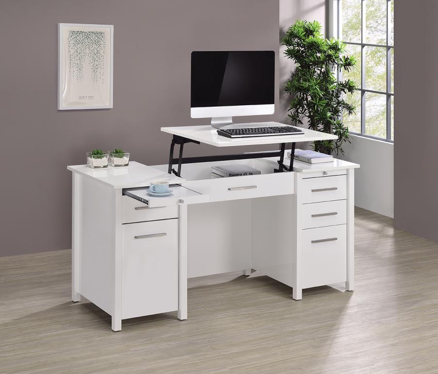 801573 Latitude run gania dylan white finish wood lift top office computer desk with drawers