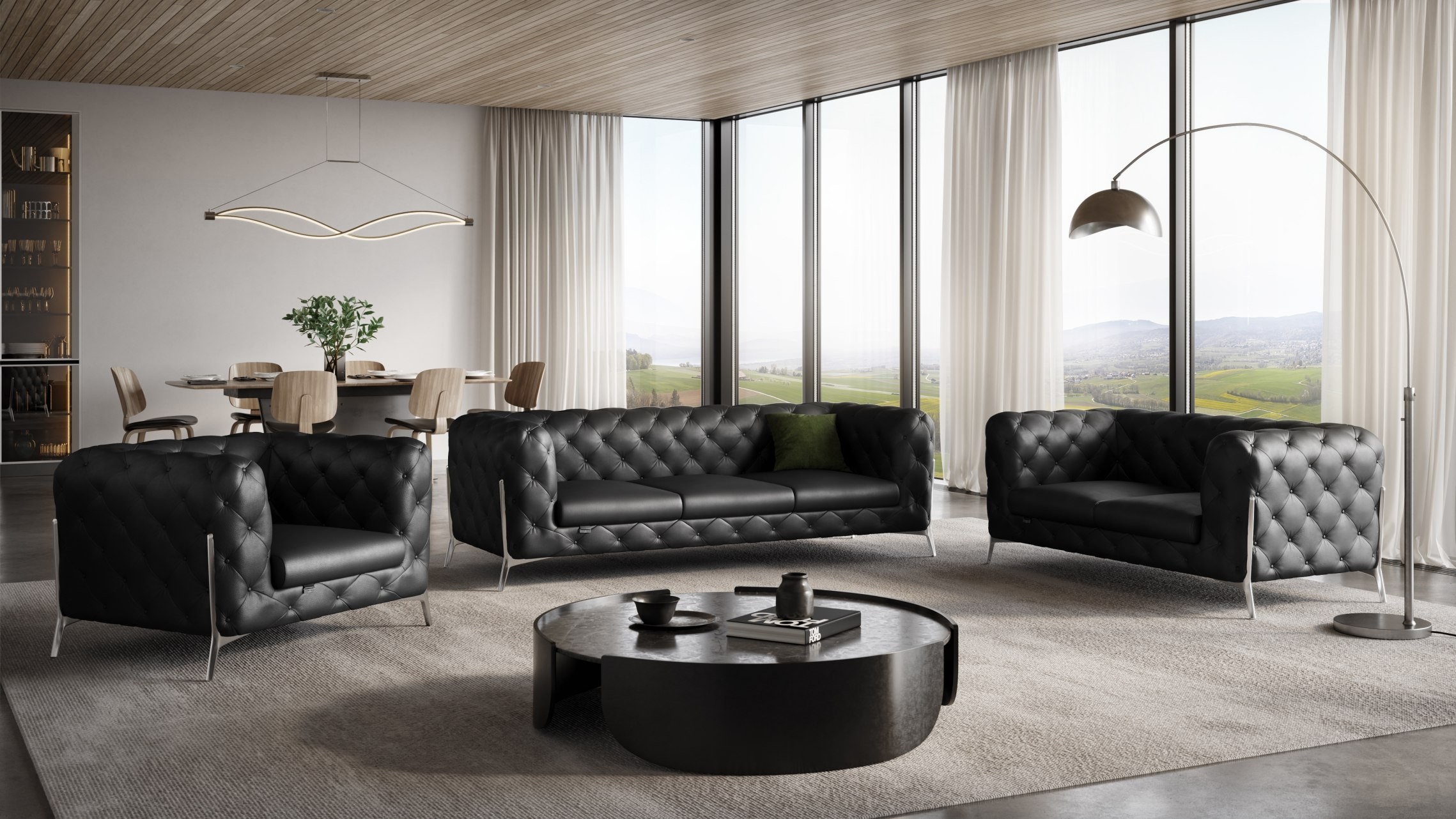 Global United 970BK-2PC 2 pc Divanitalia modern style black genuine leather sofa and love seat set all over tufting. ***Presidents Day Sale Going On Now Ending Soon*** Discounted Price When You Add To Cart up to 35% off.Click Acima Leasing Easy Lease and Application Process at ambfurniture.com