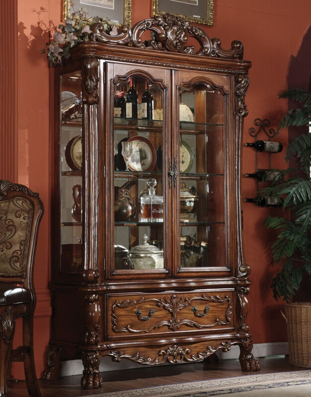 12158 Dresden cherry oak finish wood curio cabinet – AMB Furniture