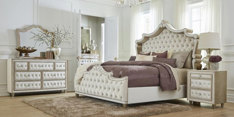 223521Q Queen Champagne Ivory Camel Velvet French Upholstered 4