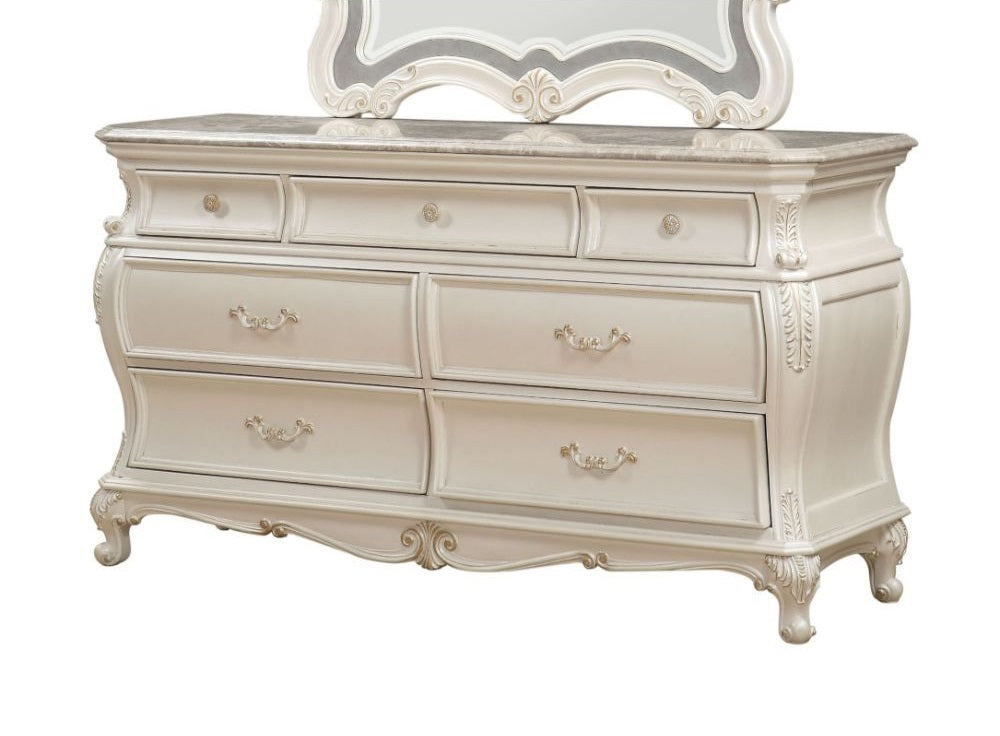 marble topped dresser Chantelle Pearl White Granite Top Dresser Acme