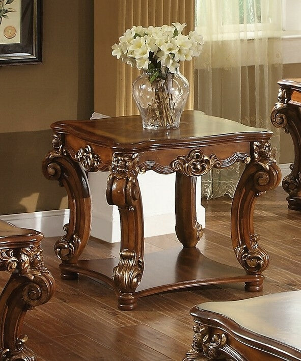 82001 Acme Vendome Cherry Wood Carved Accents Square Chair Side