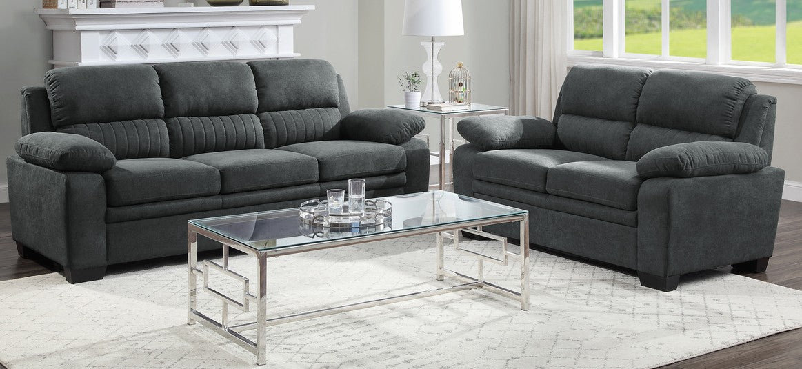 9333DG-SL Holleman Dark Gray Textured Fabric Sofa and Loveseat Set