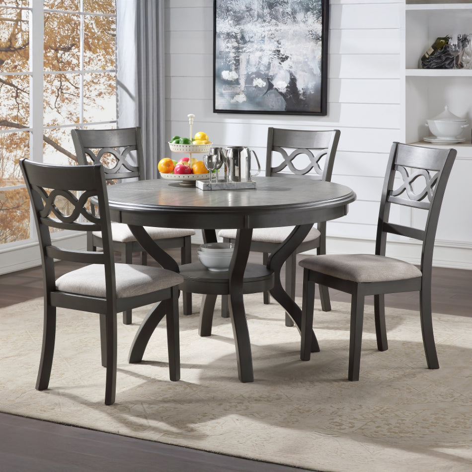 D1719GRY-5PC Cori Grey Wood 5-Pc 47" Round Dining Table Set Fabric ...