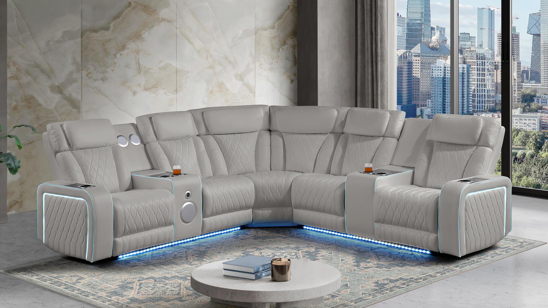 3 pc Electra grey faux leather power motion sectional sofa with massag – AMB Furniture and Design