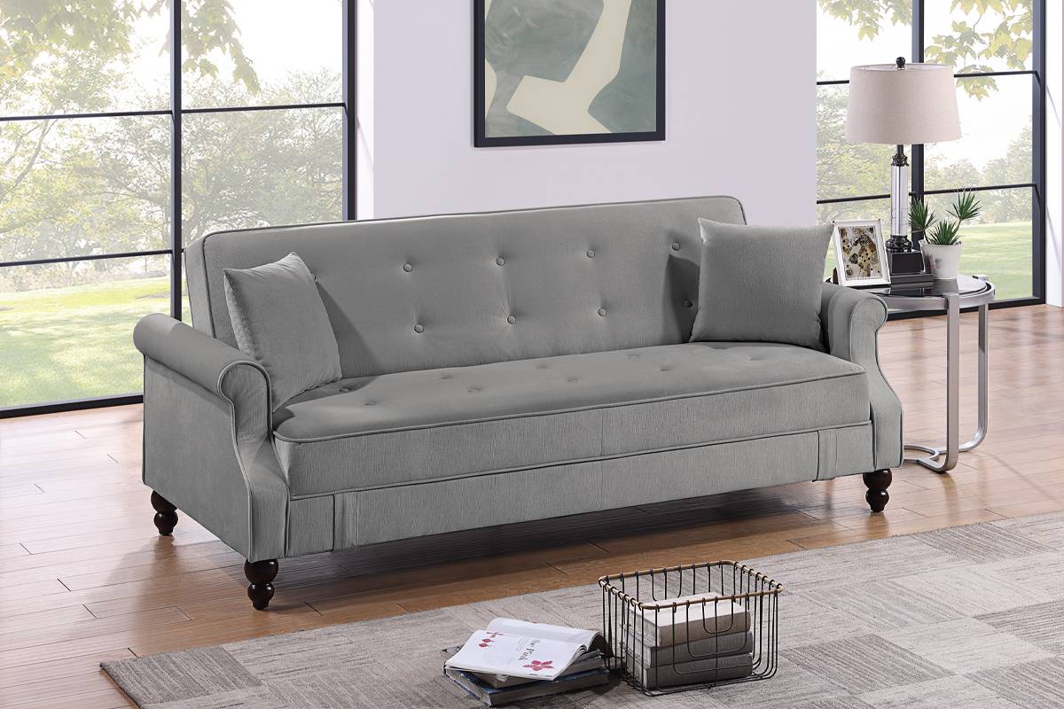 Poundex F8527 Gray fabric adjustable storage sofa futon with
