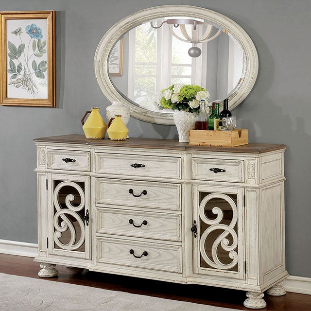 CM3150WH-SV Arcadia Antique White Wood Dining Sideboard Server
