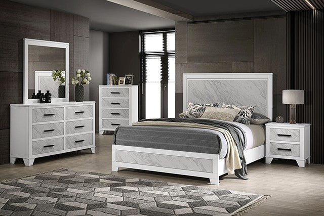Darlene FM72018WH-4PC 4-Piece Queen Size Faux Marble Panel Headboard Set in  White & Grey Finish for Modern Bedroom Decor – AMB Furniture and Design