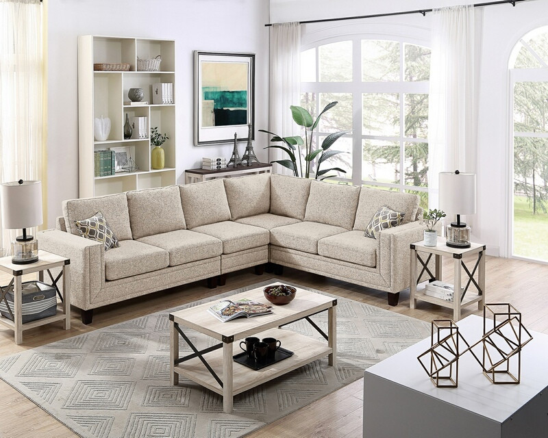 OAH D6994B 4 pc Stephan beige cotton blended fabric sectional sofa ...