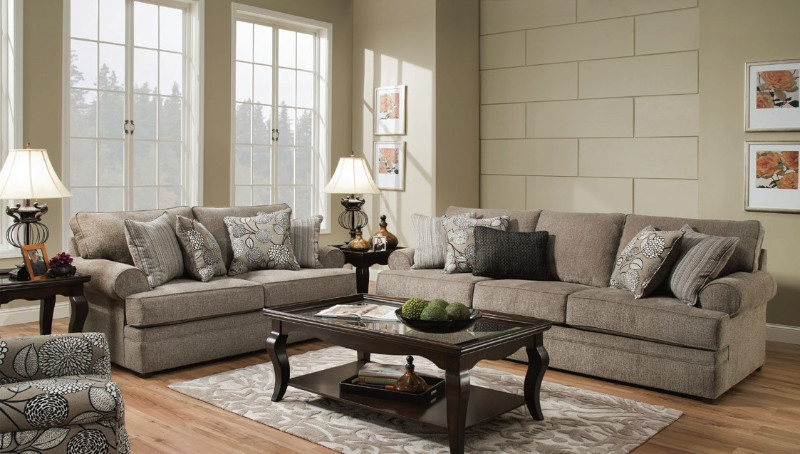 Macey-2PC 2 pc Macey pewter chenille fabric simmons upholstery sofa and ...