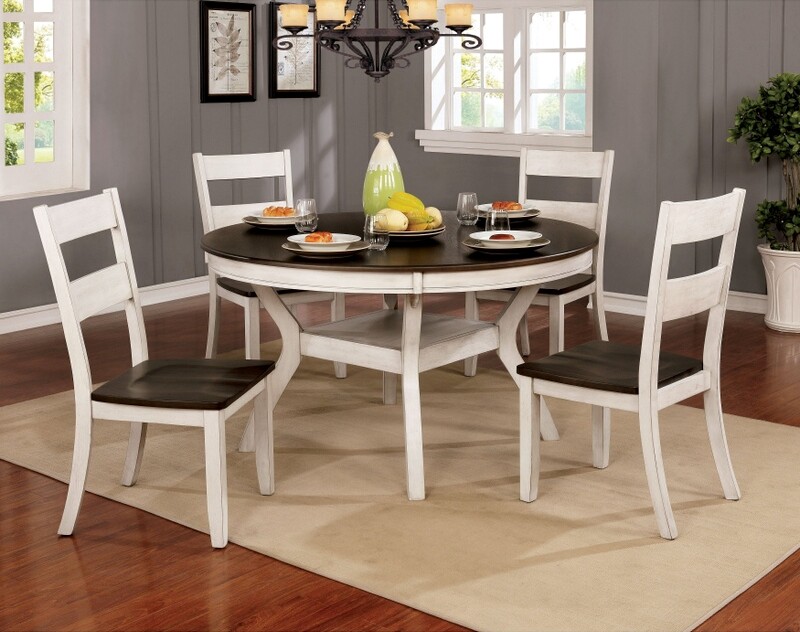 5 Pc Juniper Antique White Dark Oak Finish Wood 54 Round Dining Table Set Amb Furniture 5 Pc Juniper Antique White Dark Oak, 54 Round Dining Table Set