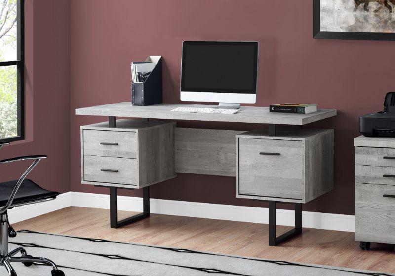 Computer Desk – 60″L / Grey Reclaimed Wood / Black Metal | AMB ...