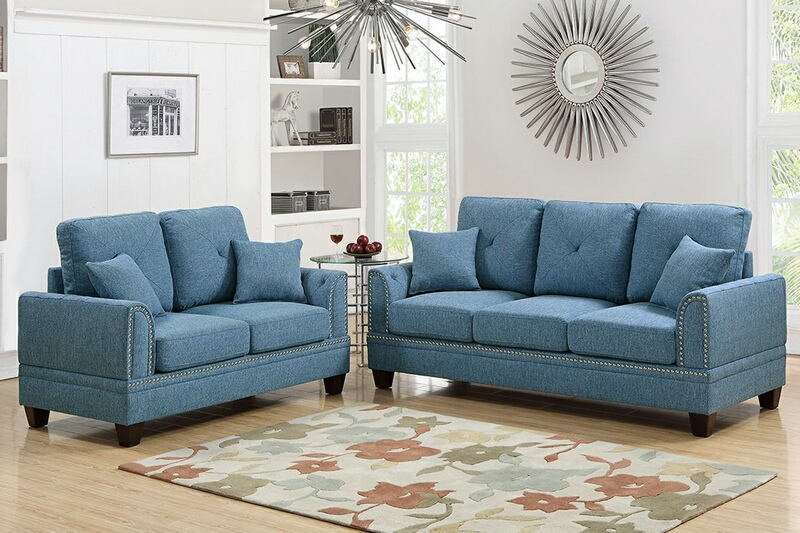 Poundex F6508 2 pc Charlton home findlay blue cotton blended fabric ...