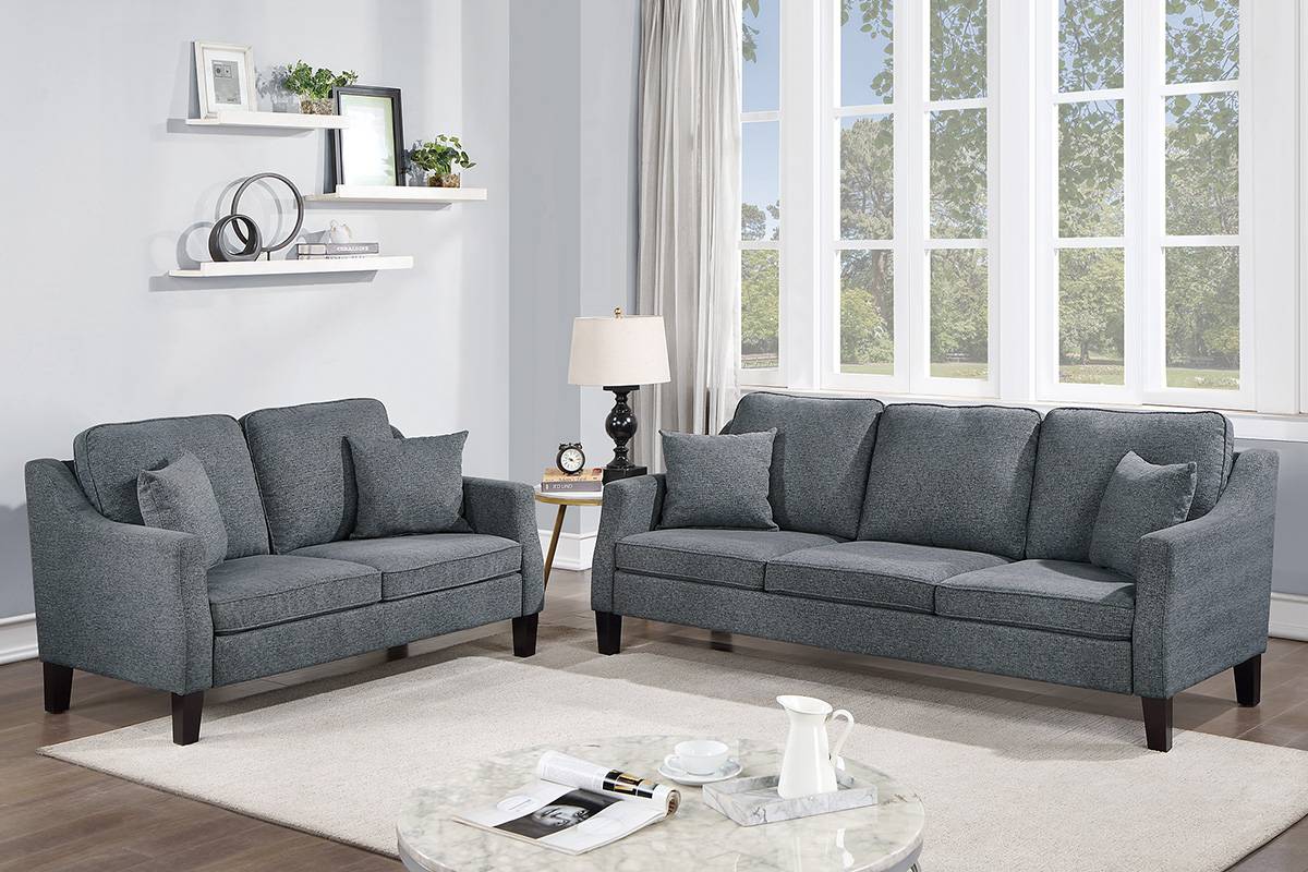 Poundex F8876 2 pc charcoal blended chenille fabric sofa and love seat ...