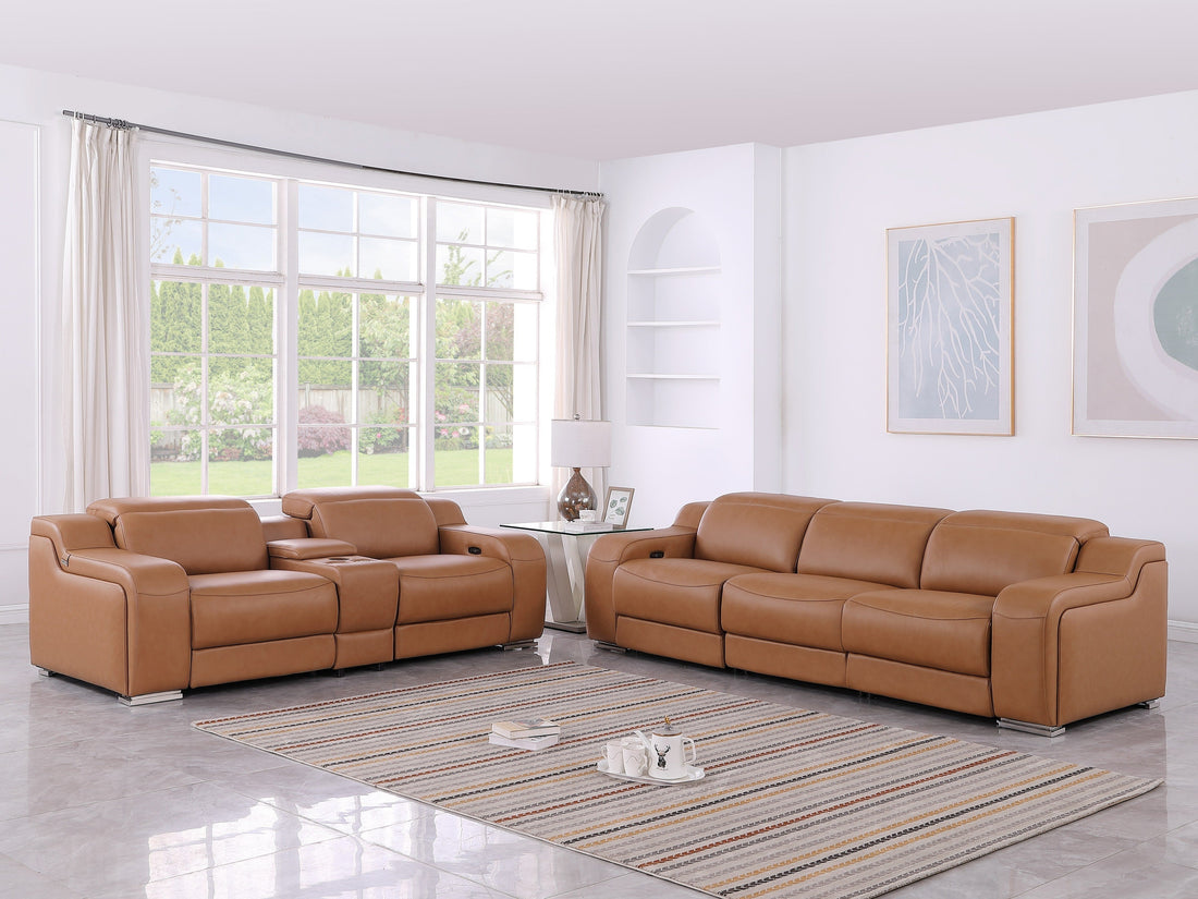 Global United 1116CG-2PC-CN 2 pc DivanItalia cognac italian leather power reclining power headrests sofa and love seat set