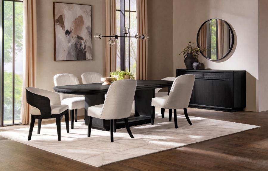 Coaster 115391-S7 7 pc Leandro burnished black finish wood 96" oval dining table set rounded edge