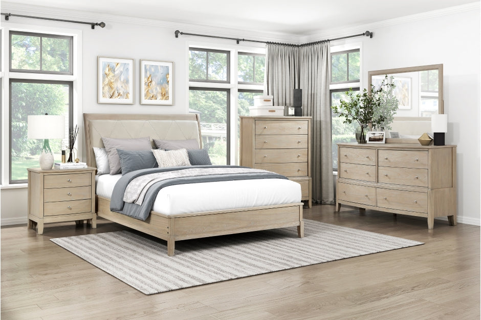 Homelegance 1730NB-4PC 4 pc Cotterill beige finish wood queen bedroom set with faux leather padded headboard