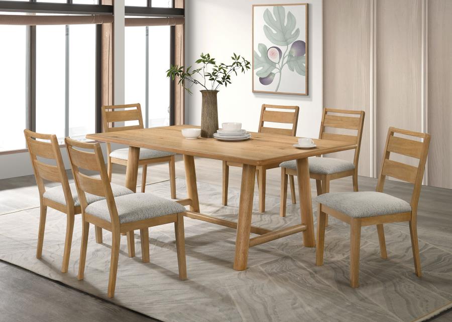 Coaster 193651-S7 7 pc Duncan washed oak finish wood 71" dining table set