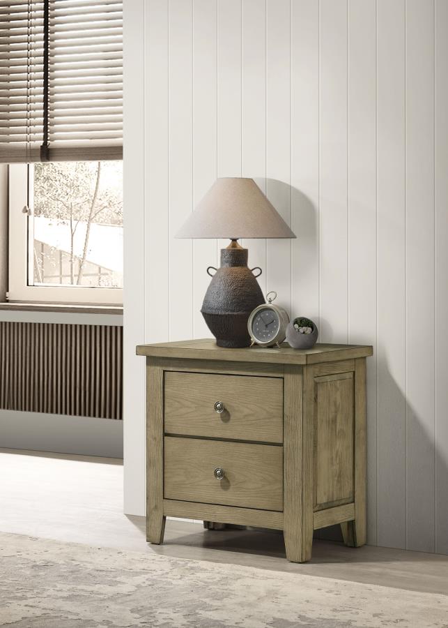 Coaster 207532 Hazelwood vineyard oak finish wood antique handles 2 drawer nightstand