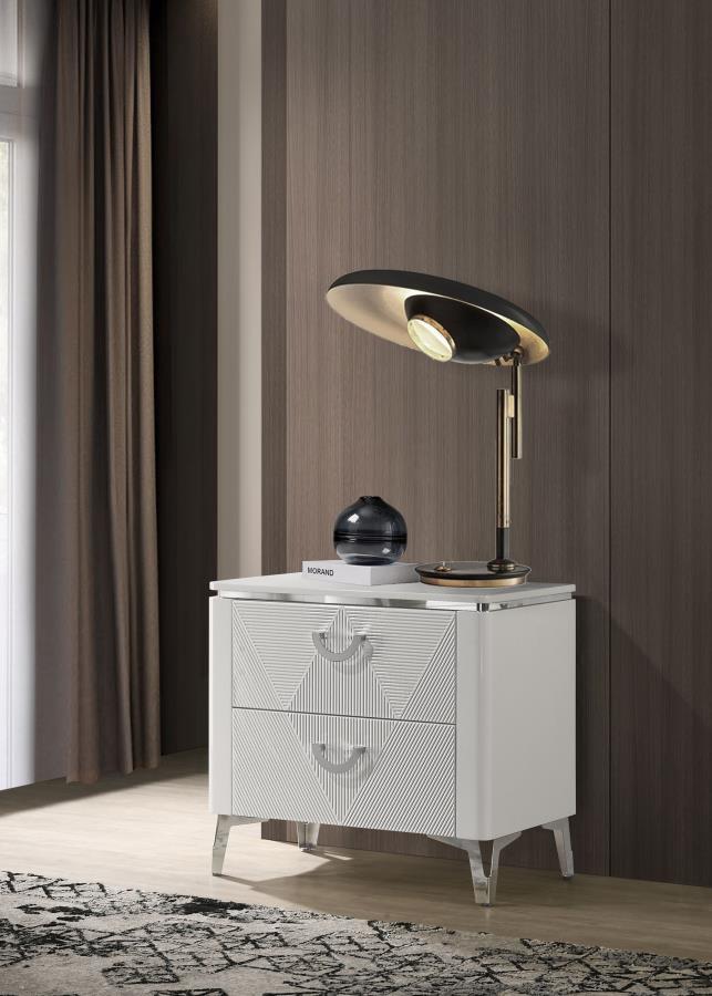 Coaster 215792  Cassia high gloss white finish wood 2 drawer nightstand USB charging ports