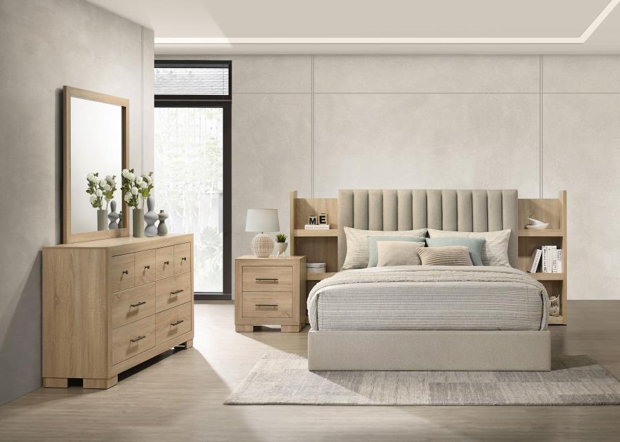 Coaster 223111Q-S4 4 pc Arielle light oak finish wood queen bedroom set storage headboard