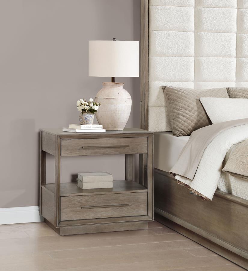 Coaster 223272 Durango taupe oak finish wood 2 drawer nightstand USB ports