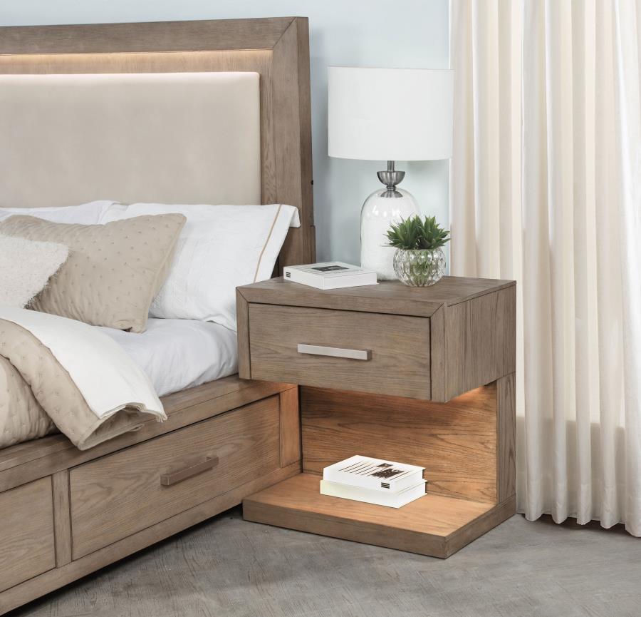 Coaster 224852 Kenora barley brown finish wood LED lighted nightstand