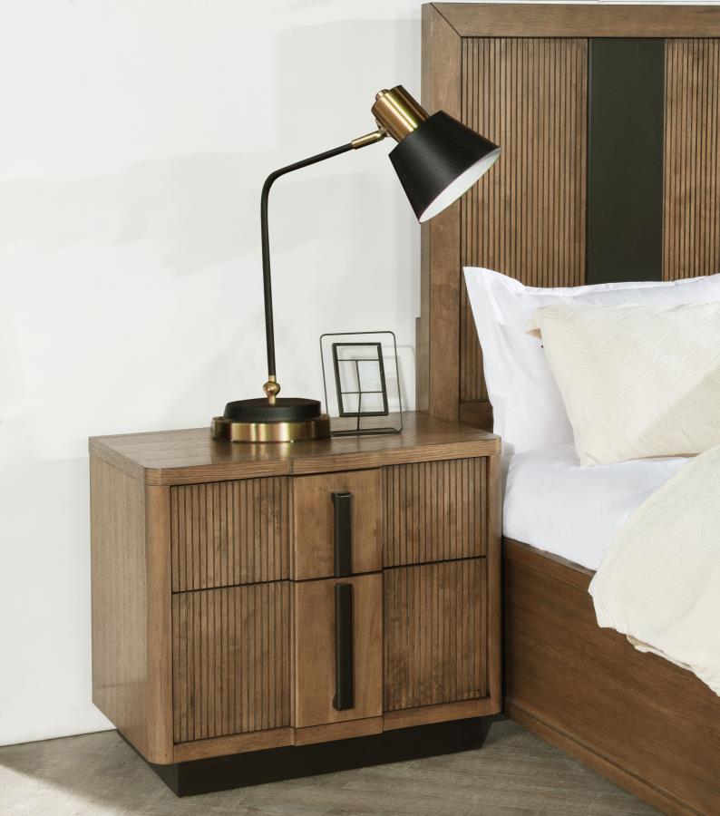 Coaster 224902 Terrace ash brown finish wood 2 drawer nightstand with fluted design front panels