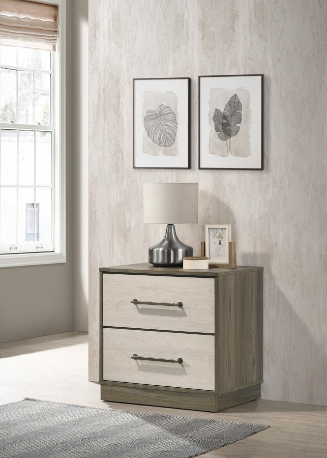 Coaster 224982 Fenwick grey oak finish wood nightstand antique nickle handles