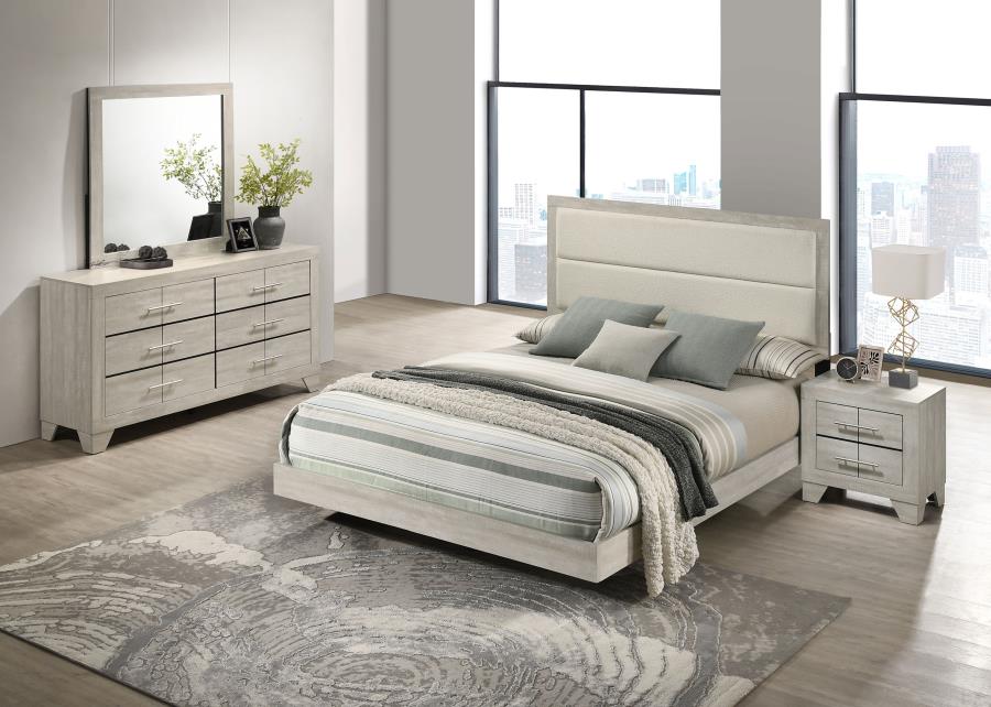 Coaster 225061Q-S4 4 pc Trenton rustic cream finish wood queen bedroom set upholstered headboard