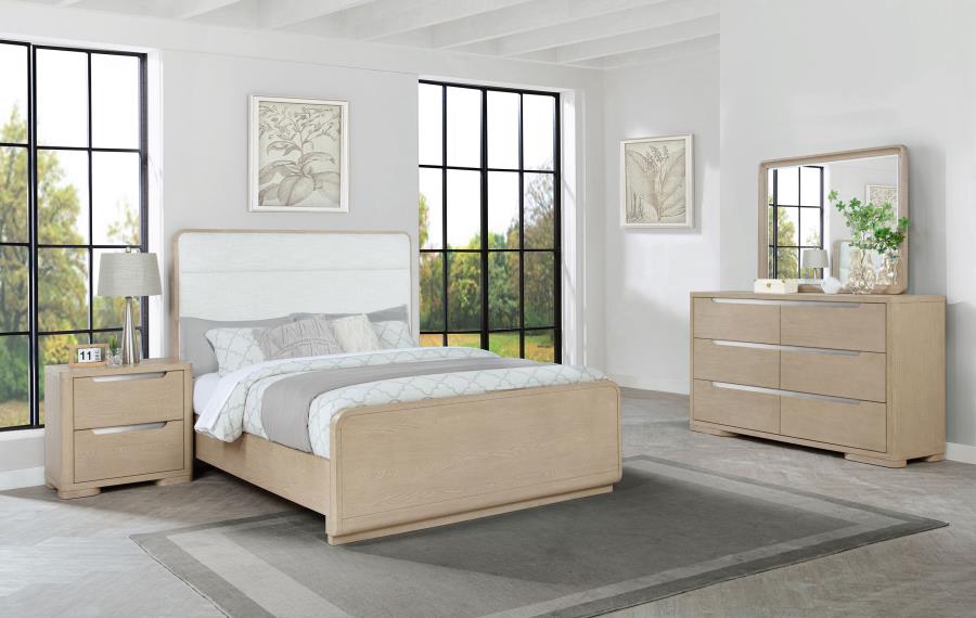 Coaster 225081Q-S4 4 pc Ladera light elm finish wood queen bedroom set upholstered headboard