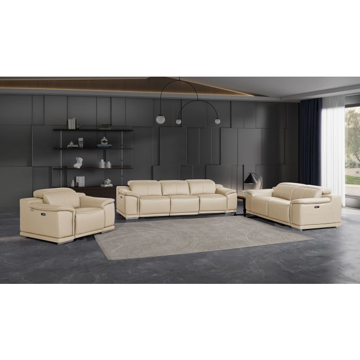 Global United DivanItalia Beige Italian Leather Power Reclining Sofa Love Seat and Chair Set – 9762BG-3PC