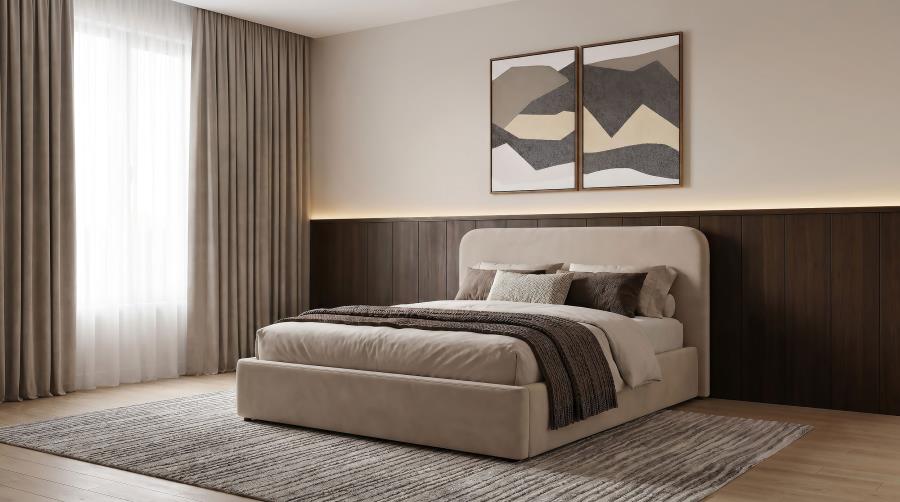 Anders Beige Upholstered Queen Lift-Up Storage Bed – 306037BEIQ