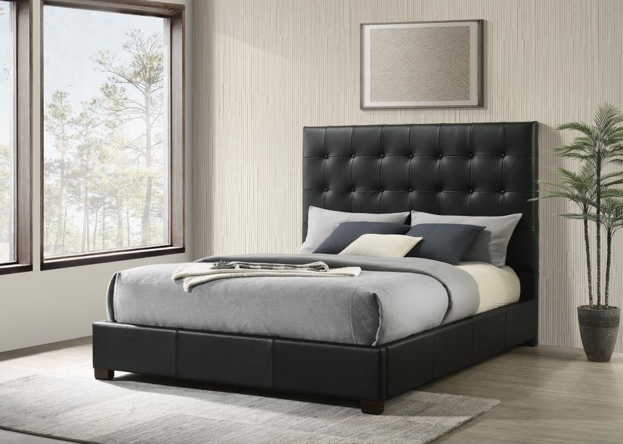 Medley Black Genuine Leather Tufted Queen Platform Bed – 315911BLKQ