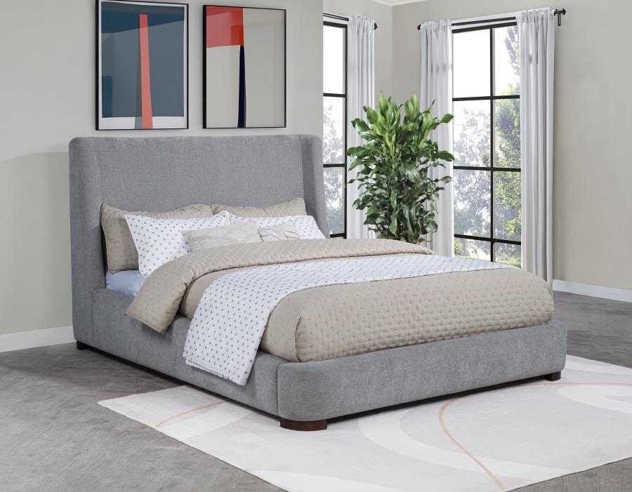 Coaster 315928Q Rennes grey fabric upholstered padded wingback headboard queen bed