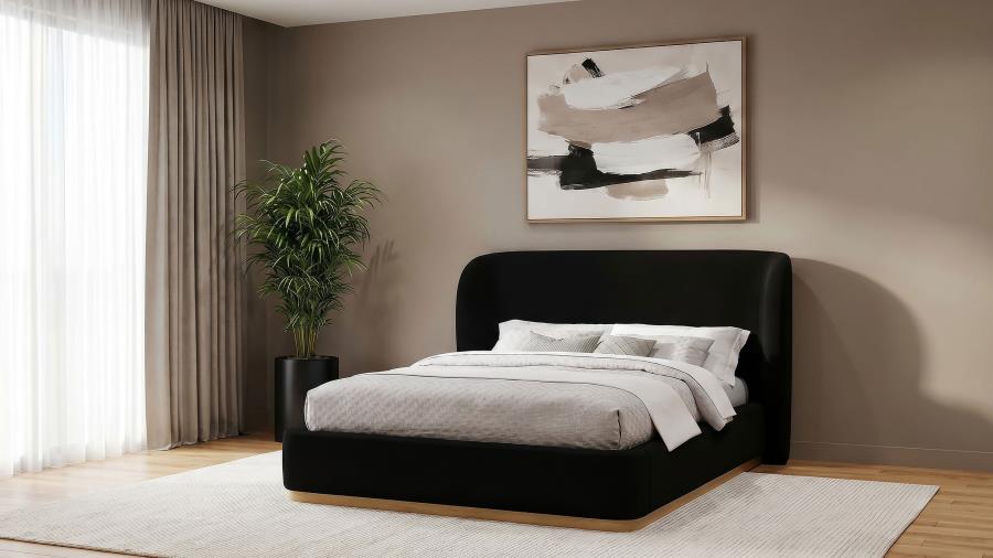 Blaire Black Fabric Wingback Queen Platform Bed with Light Ash Base – 315967BLKQ