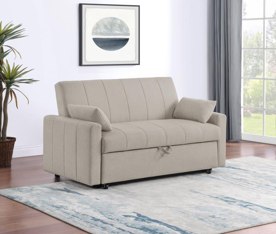 Coaster Portland Latte Boucle Fabric Fold Down Pop Up Sleeper Sofa Bed – 350142