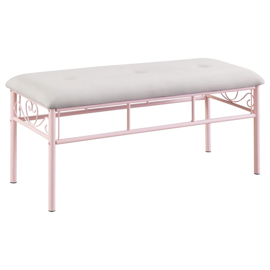 Coaster 401156 Massi pink metal frame and white fabric seat bedroom entry bench
