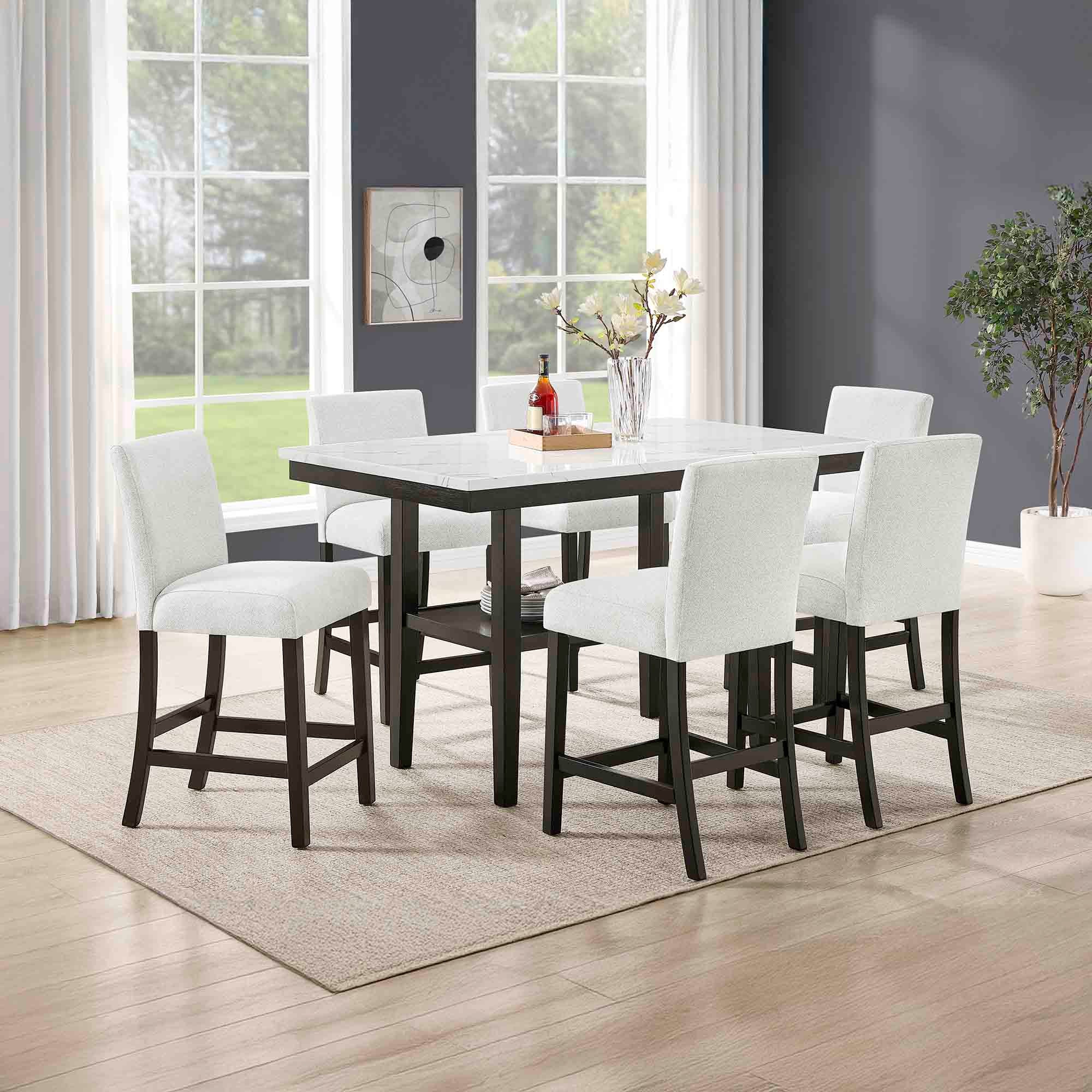 45-D422-7PC 7 pc Carissa espresso finish wood counter height dining table set faux marble top